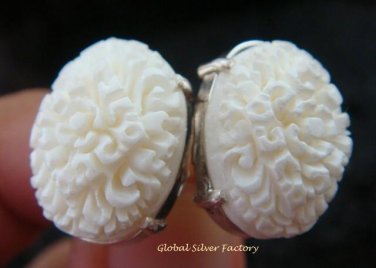 Sterling Silver Carved Flower Design Earrings ER-509-KA