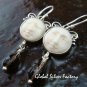 Sterling Silver Carved Ox Bone & Smokey Quartz Earrings GDE-1170-NY