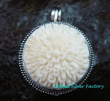 Hand made 925 Silver Carved Flower Locket Pendant LP-191-KA