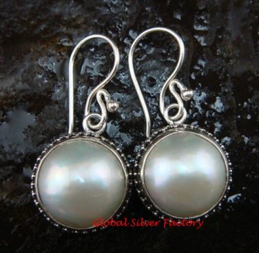 Sterling Silver (17mm) Genuine Freshwater Pearl Bali Earrings ER-624-KT
