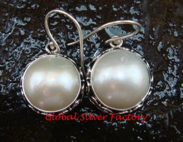 Sterling Silver (19mm ) Genuine Freshwater Pearl Bali Earrings ER-649-KT
