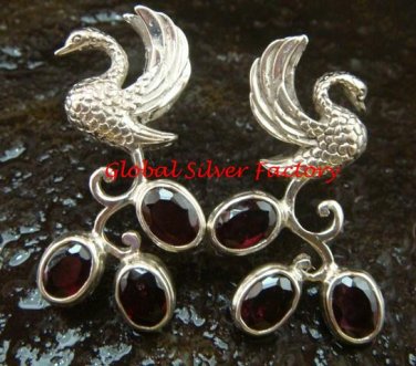 Exclusive Sterling Silver Swan Bird & Garnet Gemstone Earrings ER-656-KT