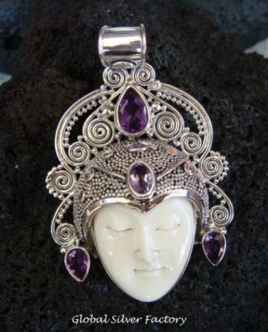 Solid 925 Silver Four Amethsyt Goddess Pendant GDP-405-PS