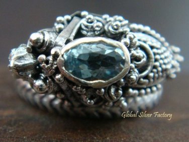 Sterling Silver & Blue Topaz Snake Ring RI-216-KA