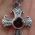 Sterling Silver & Garnet Christian Cross Pendant SP-695-PS
