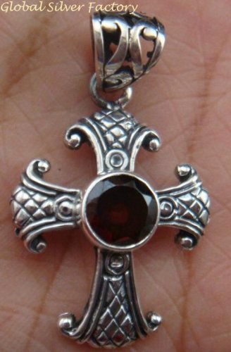 Sterling Silver & Garnet Christian Cross Pendant SP-695-PS