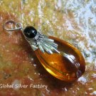 Silver Onyx Synthetic Amber Teardrop pendant SJ-226-KA