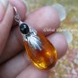 Silver Onyx Synthetic Amber Teardrop pendant SJ-226-KA