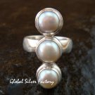 Sterling Silver Triple Freshwater Pearl Bali Handmade Ring RI-392-KT