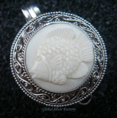 Silver Carved Fish Locket Pendant LP-231-KA