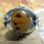 Large Sterling Silver Flower Design Ring w Genuin Amber RI-657-NY