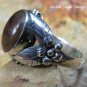 Large Sterling Silver Flower Design Ring w Genuin Amber RI-657-NY