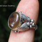 Large Sterling Silver Flower Design Ring w Genuin Amber RI-657-NY