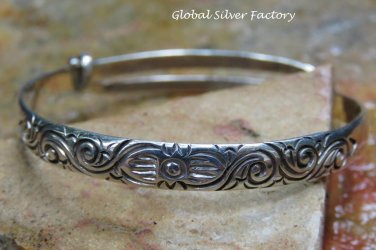 Sterling Silver Engraved Baby Bangle, Christening Bangle, Bay Gifts SBB-478-NY