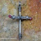 Hand Made Sterling Silver Christian Cross Pendant w Pink Crystal + Free Chain SP-821-NY