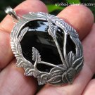 Hand Carved Tree Design Sterling Silver Large Black Onyx Pendant SP-823-KA