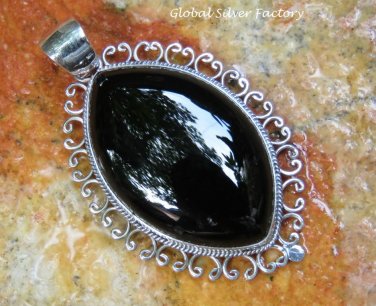 Sterling Silver Bali Ornate Filigree Pendant w Black Onyx SP-824-KA
