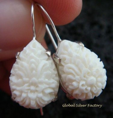 925 Silver Carved Flower Design Earrings ER-512-KA