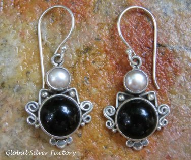Sterling Silver Black Onyx & Pearl Earrings ER-833-NY