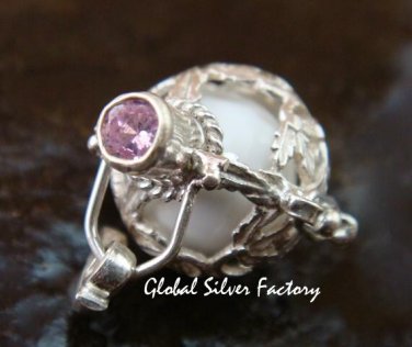 Silver 15mm Harmony Ball/Pregnancy Ball Pendant w/Pink Zircon HB-351-KT