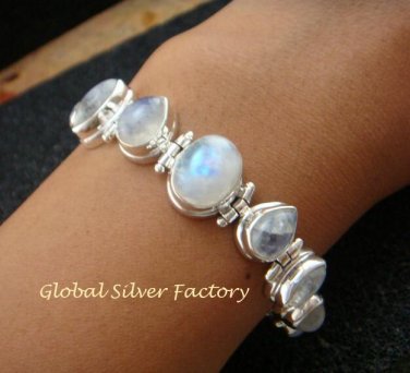 Silver and 9 Rainbow Moonstones Bracelet SBB-416-KT