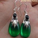 Silver Green Quartz (syn) & Onyx Earrings SJ-189-KA
