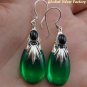 Silver Green Quartz (syn) & Onyx Earrings SJ-189-KA
