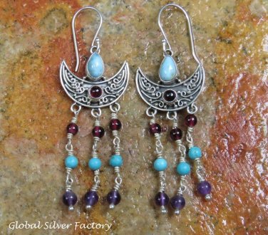 Sterling Silver American Indian Beaded Style Dangle Earrings ER-837-NY