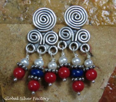 Sterling Silver & Beaded American Indian Style Dangle Earrings ER-838-NY