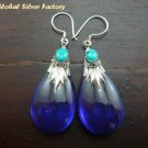 Silver & Synthetic Sapphire Teardrop Earrings SJ-183-KT