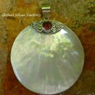 Silver Round Shell and Garnet Pendant SP-782-KA