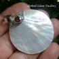 Silver Round Shell and Garnet Pendant SP-782-KA