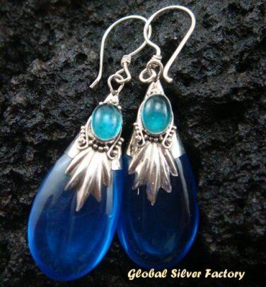 Silver Shappire & Agate Teardrop Earrings SJ-188-KA