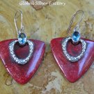 Sterling Silver Heart Red Coral & Blue Topaz Earrings ER-824-KT