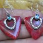 Sterling Silver Heart Red Coral & Blue Topaz Earrings ER-824-KT