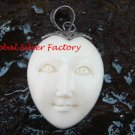 Hand Made Sterling Silver Moon Face Carved Bone Pendant GDP-1152-KA