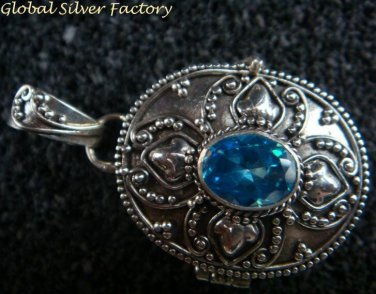 Sterling Silver Blue Topaz Keepsake Locket Pendant LP-228-KA