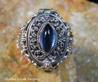 Sterling Silver & Blue Sapphire Cabochon Poison Ring LR-746-KA