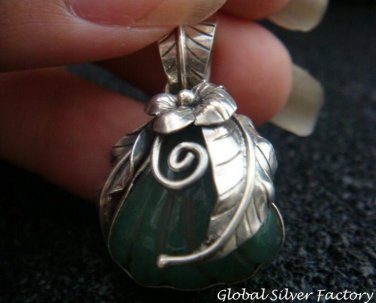 Sterling Silver Amazonite Leaf & Flower Design Pendant SP-711-NY