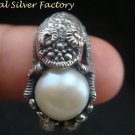 Sterling Silver Freshwater Pearl Lizard Ring RI-446-PS