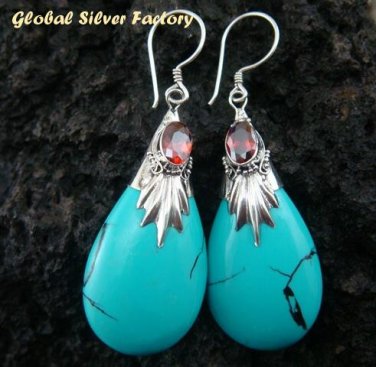 Silver Turquoise (syn) & Garnet Earrings SJ-198-KA