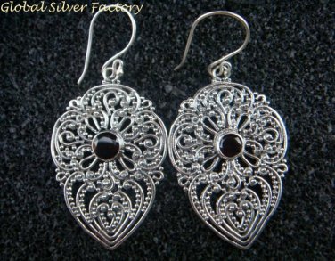 Sterling Silver Bali Filigree Earrings W Garnet ER-713-PS
