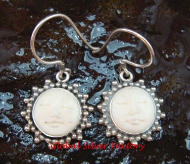 Sterling Silver Sun Moon Face  Ox Bone Earrings GDE-1156-NY