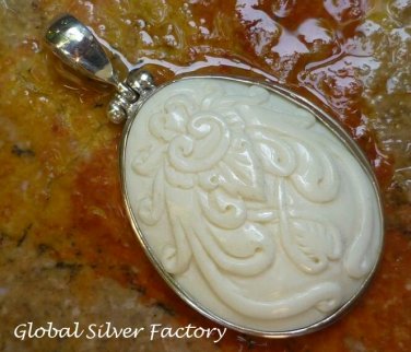 Silver and Carved Bone Tribal Flower Pendant BP-177-KT