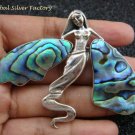 Large 925 Silver Fairy Angel Paua Shell Pendant Brooch BC-175-PS