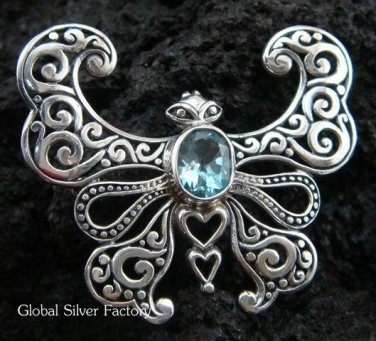 925 Silver Blue Topaz Butterfly Brooch BC-125-KT