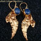 Gold Plated Lapis Leaf Earrings GPE-123-NY
