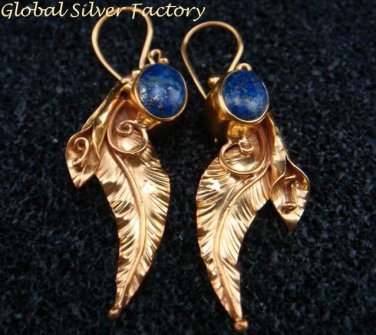 Gold Plated Lapis Leaf Earrings GPE-123-NY