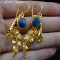 Gold Plated Lapis Leaf Earrings GPE-123-NY