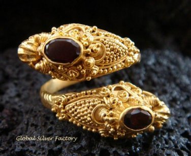 Silver & 22kt Gold Plated Garnet Snake Ring GPR-123-KA